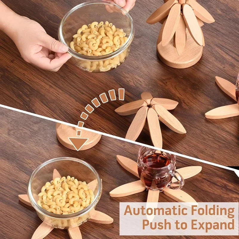 3/4Pcs Walnut Tree Table Mat Set Natural Foldable Wooden Tree Trivet for Hot Dishes Pot Bowl Teapot Holder Placemat