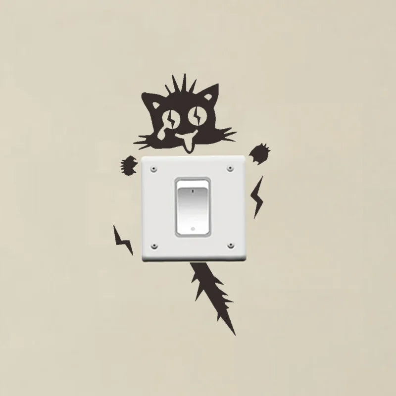 2Pcs/Set Cat Wall Sticker, Funny Cute Cat Switch Wall Sticker, Art Wall Stickers Art Murals, for Home Living Room Bedroom Decora