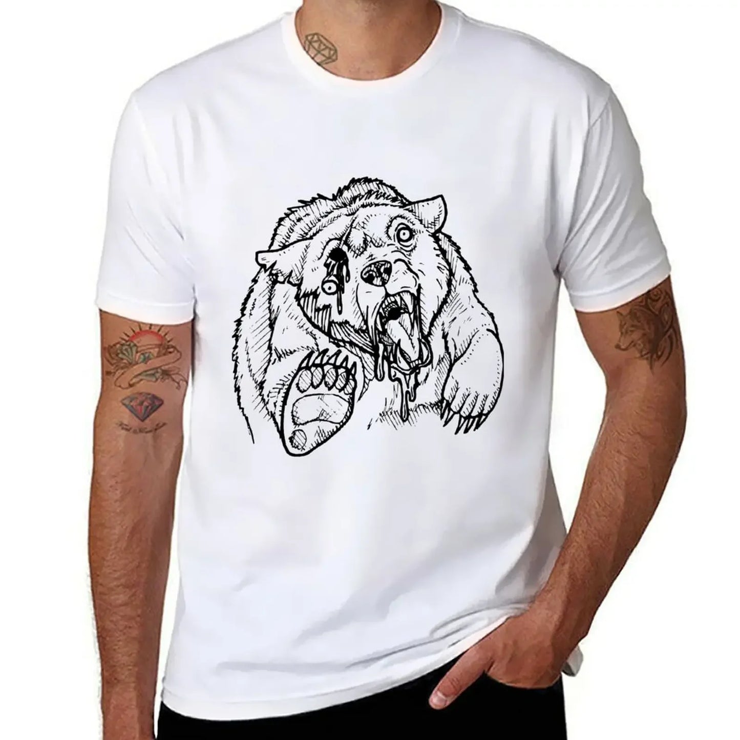 Camiseta de oso zombi, lisa, tallas grandes, camisetas de anime de Fruit of the Loom para hombre