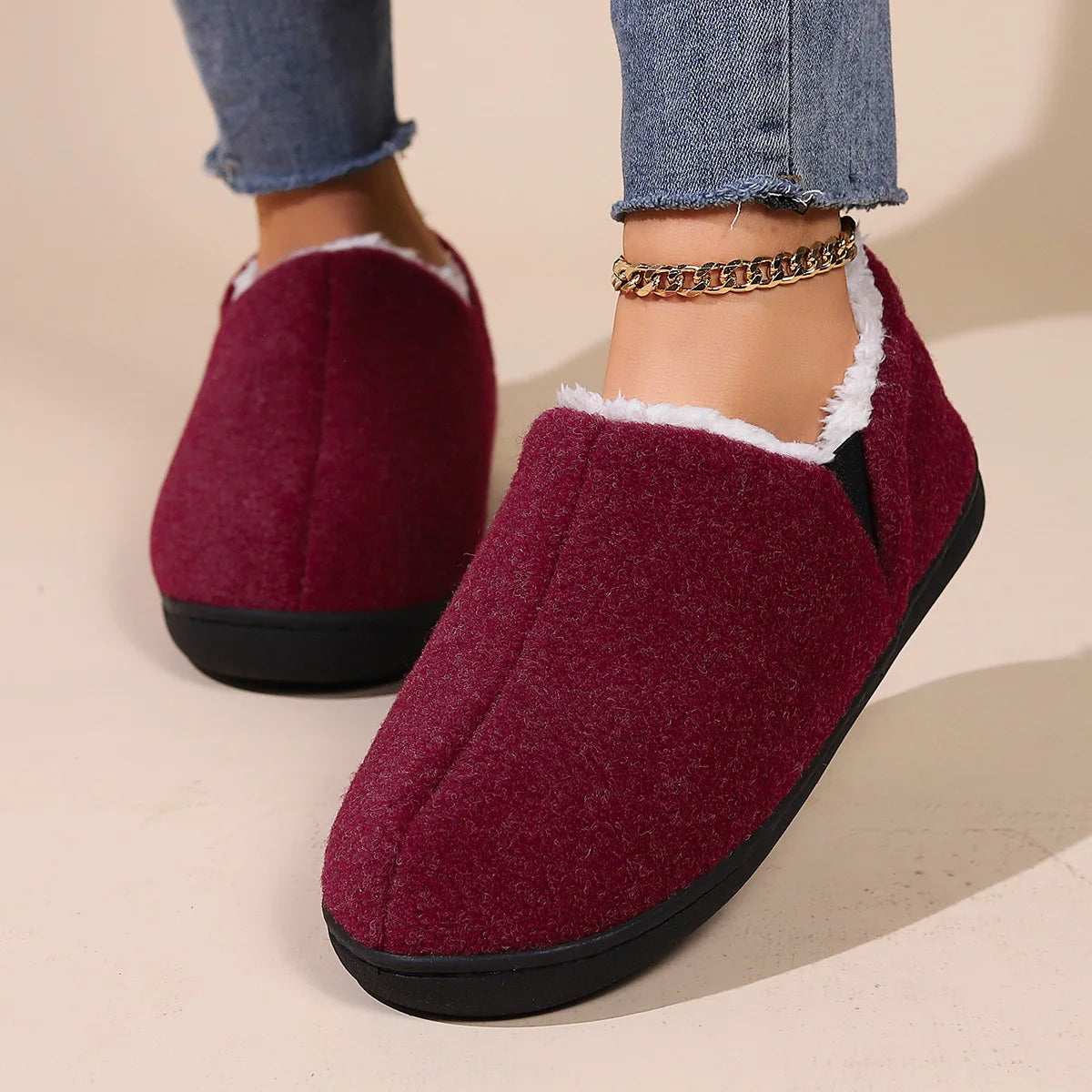 Bebealy Winter Plush Fur Women Slippers Fluffy Home Slippers Female Indoor Warm Closed Soft Non-slip High Ankle Fuzzy Slippers