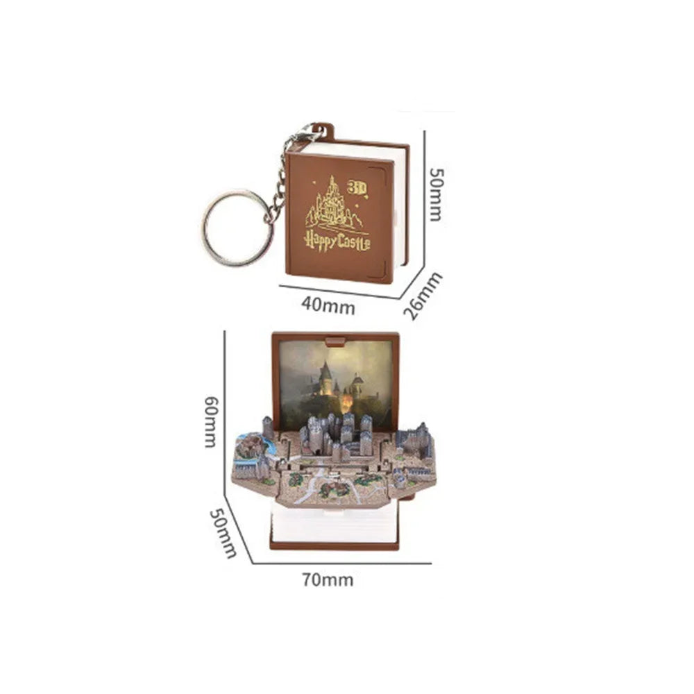 3D Castles Toys For Kids Mini Pop-Up Keychain Decoration Novelty Mini Dinosaurs Figures Book Educational Toy Gift Pink Brown