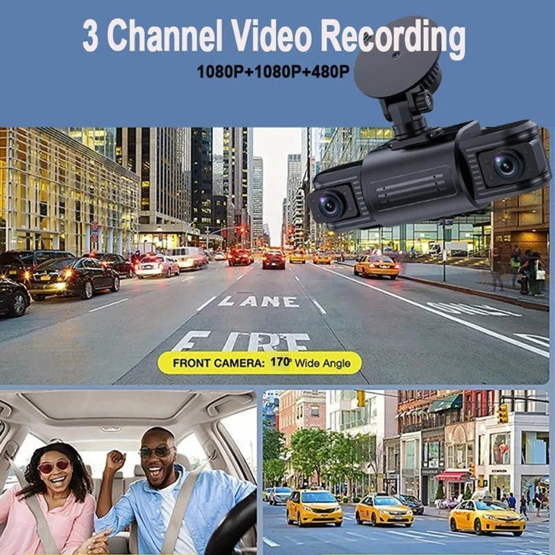 3 Channel FHD 1080P Car DVR Dash Cam Front Inside Rear Vehicle Camera DVRs Recorder Video Mini Dashcam Camcorder