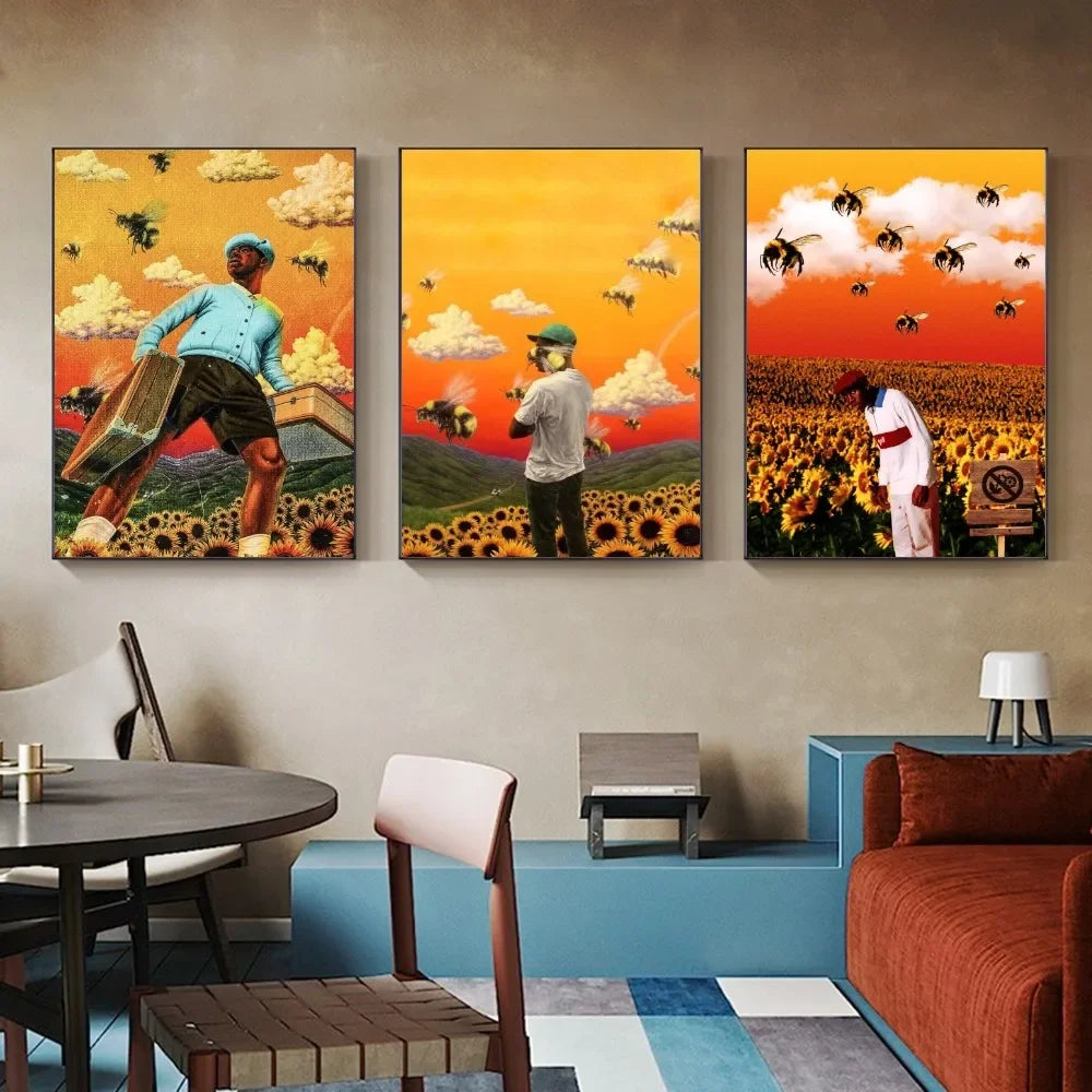 1 póster con impresión retro de Tyler The Creator, cantante y rapero, adhesivo HD resistente al agua para dormitorio, entrada, hogar, sala de estar, decoración de pared