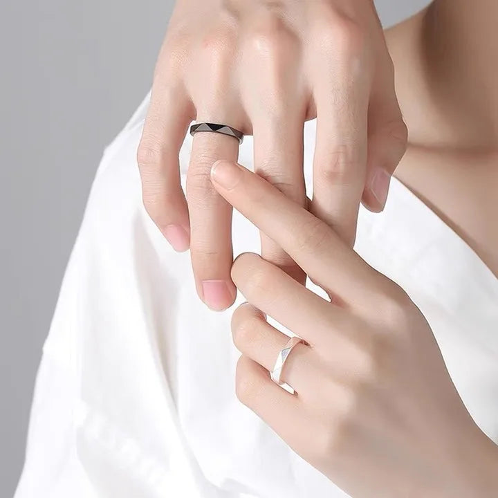 1 par de anillos de pareja de rombos blancos y negros, anillo abierto para mujeres y hombres, anillos de dedo ajustables, regalo de joyería de aniversario para amantes románticos