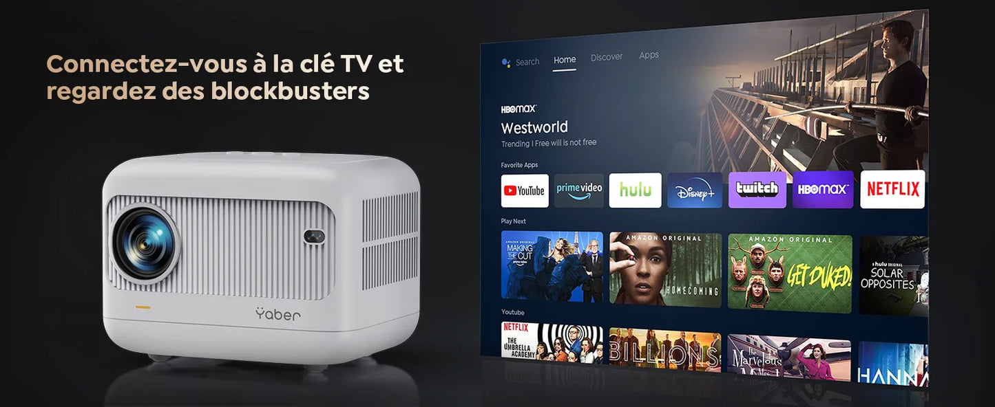 【Enfoque eléctrico】 Miniproyector Android, YABER L1 Proyector de video de 20000 lúmenes 5G WiFi Bluetooth, compatible con proyector portátil P