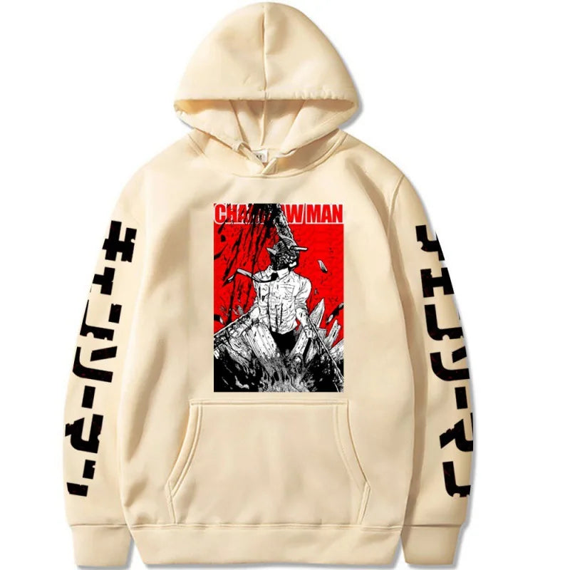 2024 Japanese Anime Hoodie Chainsaw Man Logo Gothic Printed Long Sleeve Streetwear Sweatshirt Fashion New Oversized Hip Hop Clot