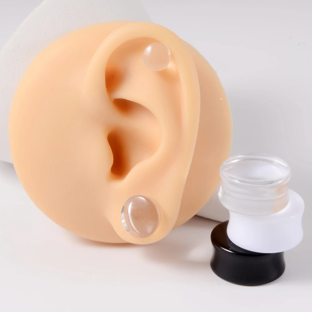 3 Pairs Acrylic Ear Gauge Black&White&Clear Double Flared Saddle Ear Plugs Ear Stretchers Tunnels Expanders Body Jewelry