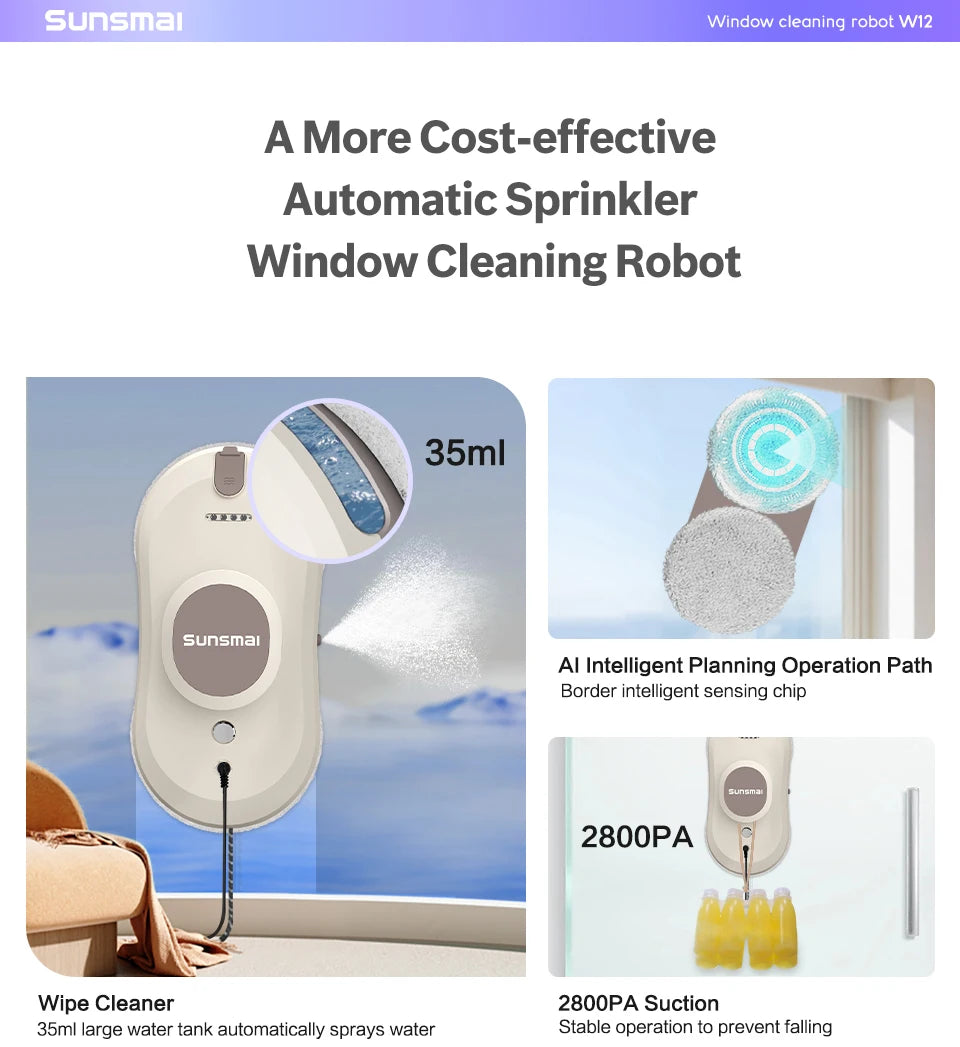 SUNSMAI Robot Window Cleaning Machine Window Washing Robot Double Sided Water Spray Type Window Cleaning Robot