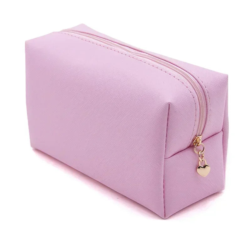 Women Cosmetic Bag Waterproof PU Leather Solid Color Makeup Pouch Travel Portable Wash Toiletry Storage Bag Organizer Purse 2025