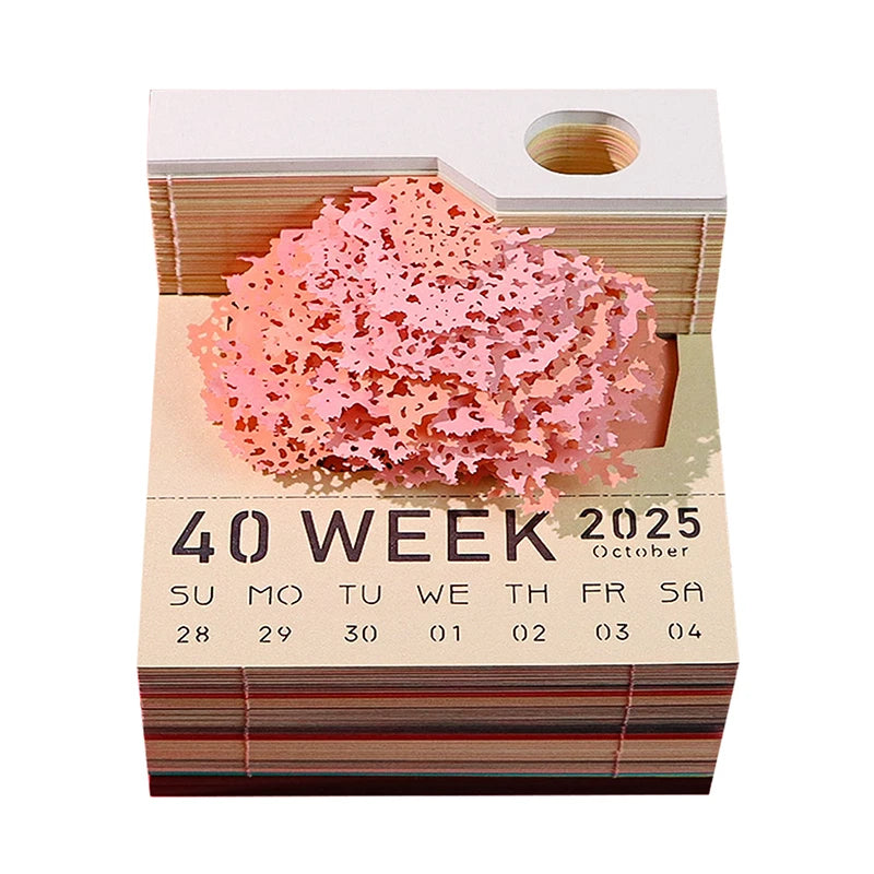 Tree Desk Calendar With LED Lights 2025 Calendar Memo Pad Creative Desk Calendar DIY Notes Notepad 3D Art Calendar Paper Carving