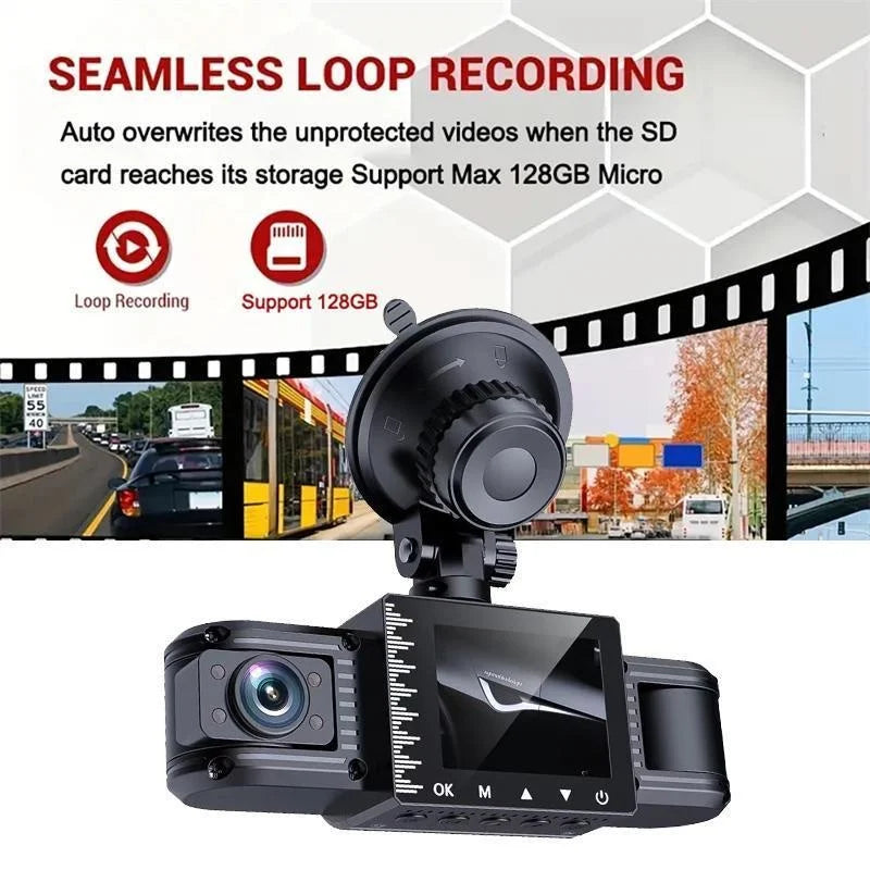3 Channel FHD 1080P Car DVR Dash Cam Front Inside Rear Vehicle Camera DVRs Recorder Video Mini Dashcam Camcorder