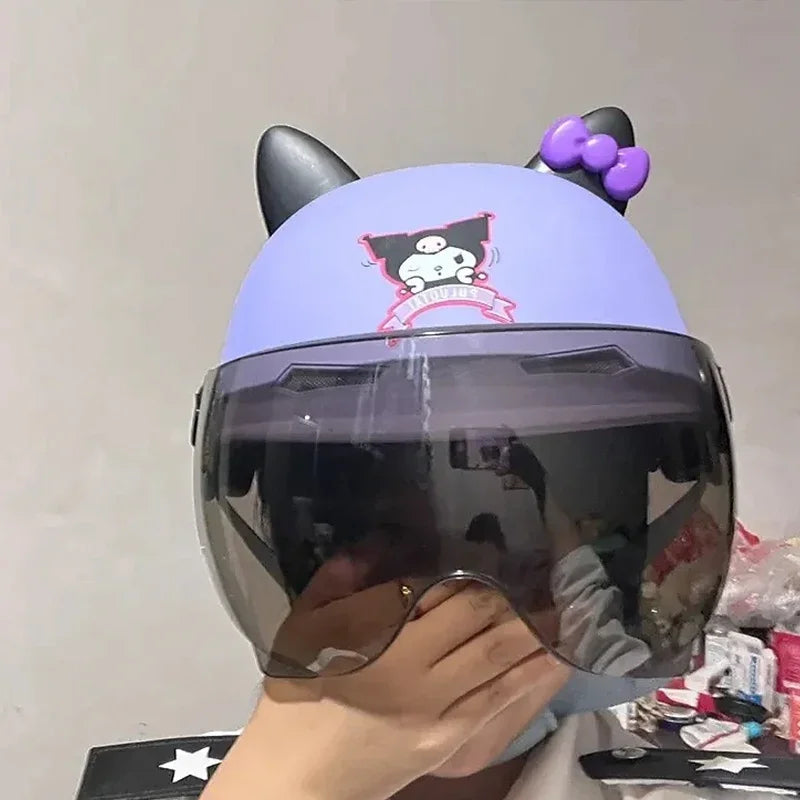 Vintage Cartoon Cute Sanrio Kuromi Helmet Electric Car Women's Summer 3C Certification Half Helmet Cute Children's Adult Helmet