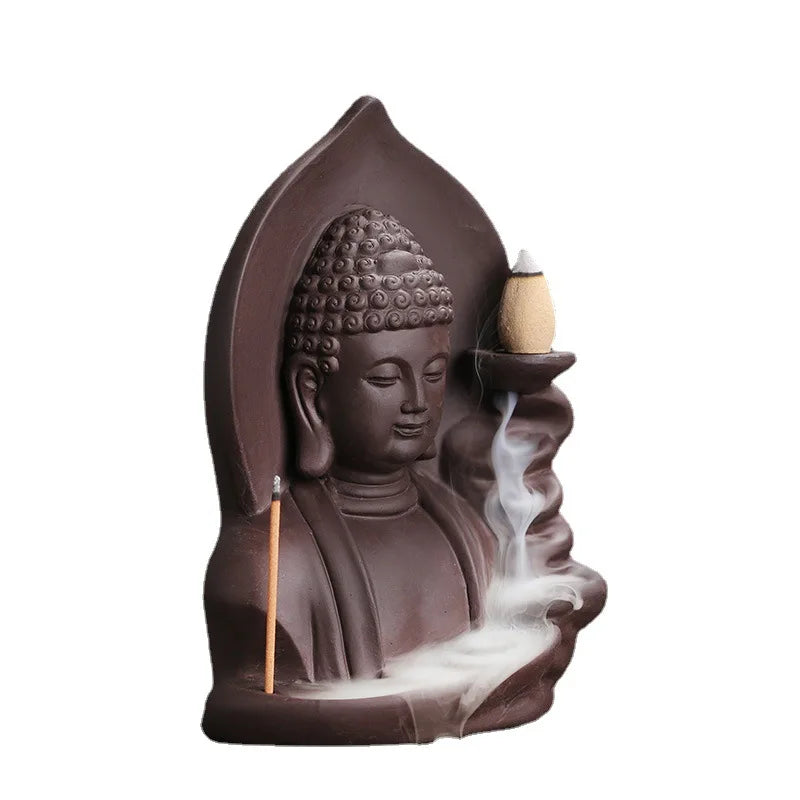 1pc Brûleur d'encens à refoulement Nuages de bon augure Bouddha Brûleur d'encens à refoulement en argile violette Porte-encens (sans encens)