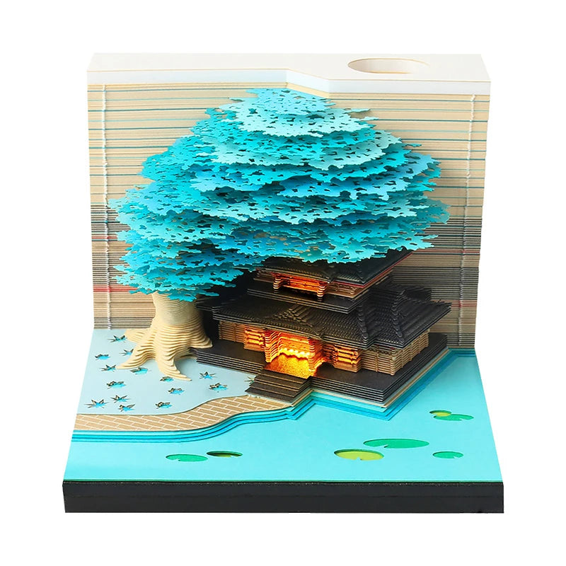 Tree Desk Calendar With LED Lights 2025 Calendar Memo Pad Creative Desk Calendar DIY Notes Notepad 3D Art Calendar Paper Carving