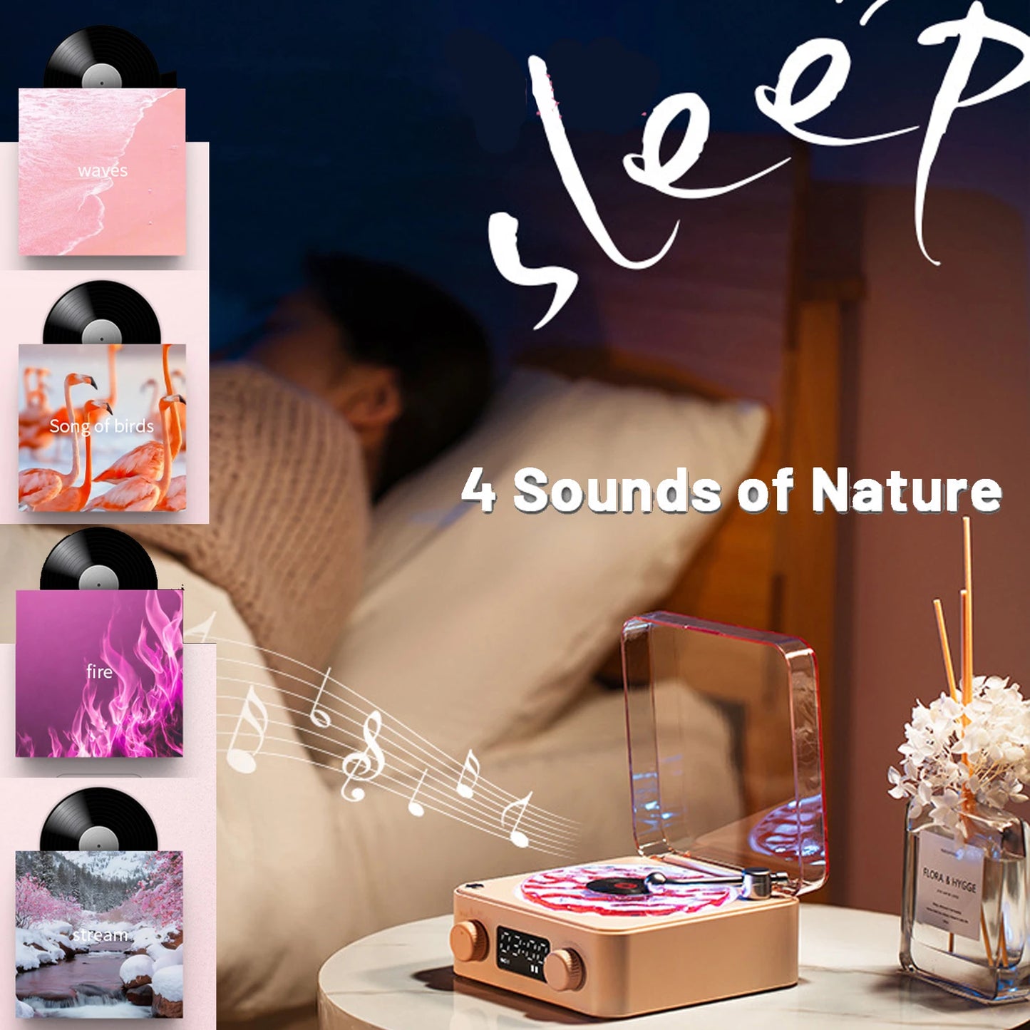 Vintage Vinyl Bluetooth Speaker Waves Vinyl Player White Noise Altavoz Bluetooth Retro Sleep Aid Turntable Speaker with Light