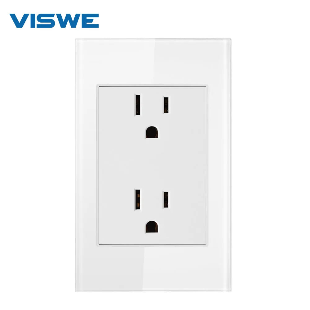 VISWE US Standard Electrical Plug, 118mm*72mm Tempered Glass Panel, American Power Outlet 15A Wall Socket