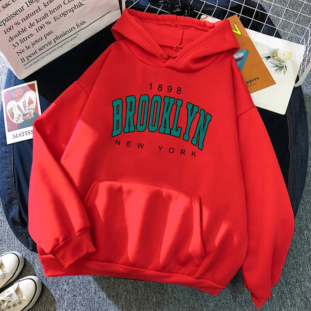 1898 Brooklyn New York Imprimé Femmes Sweats À Capuche Mode Polaire À Capuche Créativité Pull Vêtements Rue Lâche Sweats Femmes