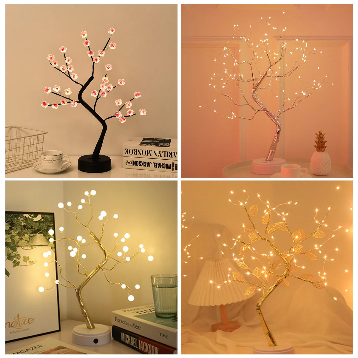 36/72/108 Bonsai Tree Led Lamp Table Usb Room Fairy Bedside Light 8modes Wire Bedroom Tabletop Night Switch Lights Christmas Diy