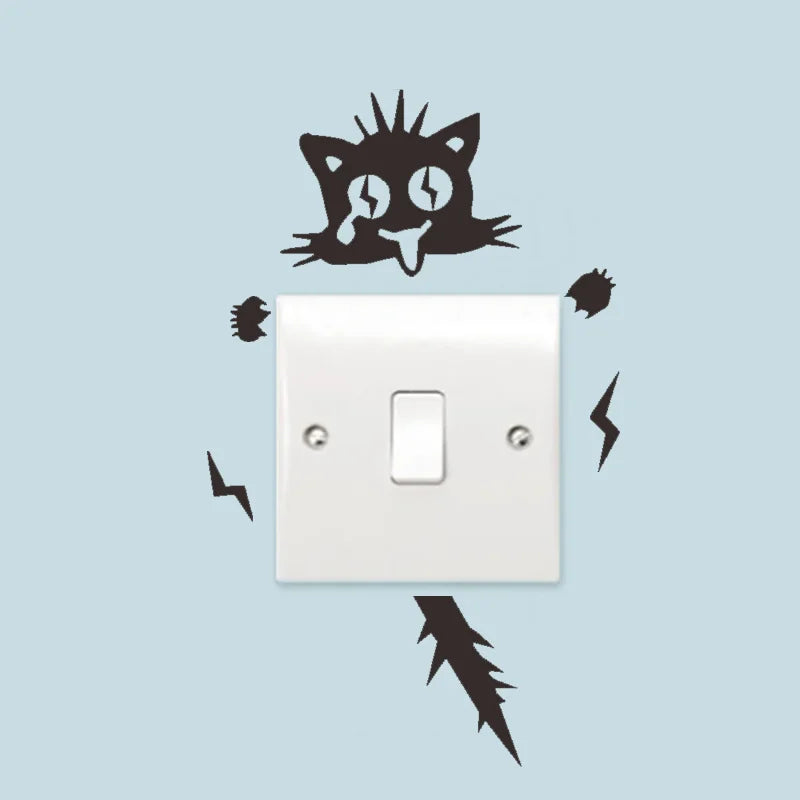 2Pcs/Set Cat Wall Sticker, Funny Cute Cat Switch Wall Sticker, Art Wall Stickers Art Murals, for Home Living Room Bedroom Decora