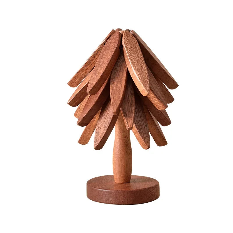 3/4Pcs Walnut Tree Table Mat Set Natural Foldable Wooden Tree Trivet for Hot Dishes Pot Bowl Teapot Holder Placemat