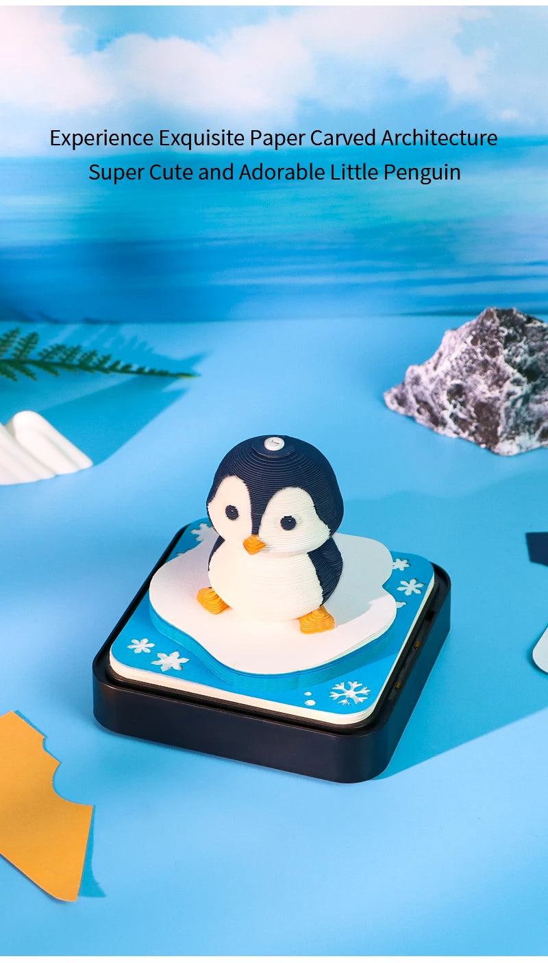 Omoshiroi Block 3D Memo Pad Calendar 2025 Cute Penguin 3D Paper Carved Sticky Notes Miniature Items Office Accessories Love Gift