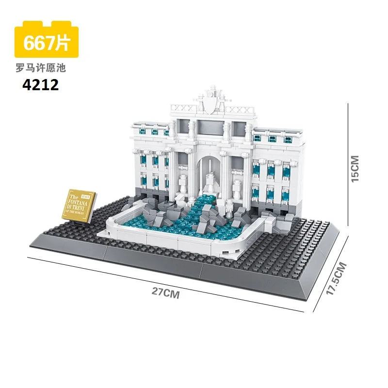 Wange Blocks World Architecture Building Bricks Trevi Fountain Model Pyramid Educational Toys for Children Gifts 4210-4224