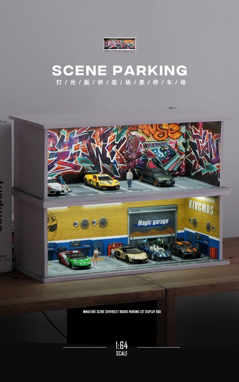 1/64 Simulated Parking Lot Model Classic Static Car Bburago Alloy Diecasting Vehicles Miniature Scene Assembly Display Frame Toy