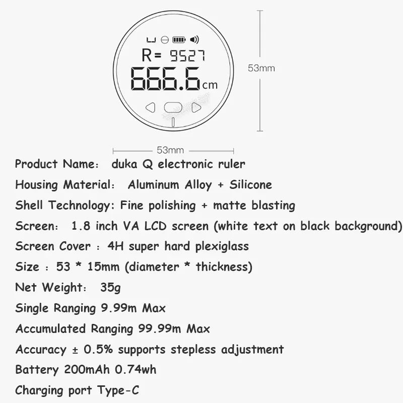 Xiaomi DUKA ATuMan Q Règle électrique Distance mètre ruban Écran LCD HD Règle Outil Ruban à mesurer Télémètre Télémètre numérique
