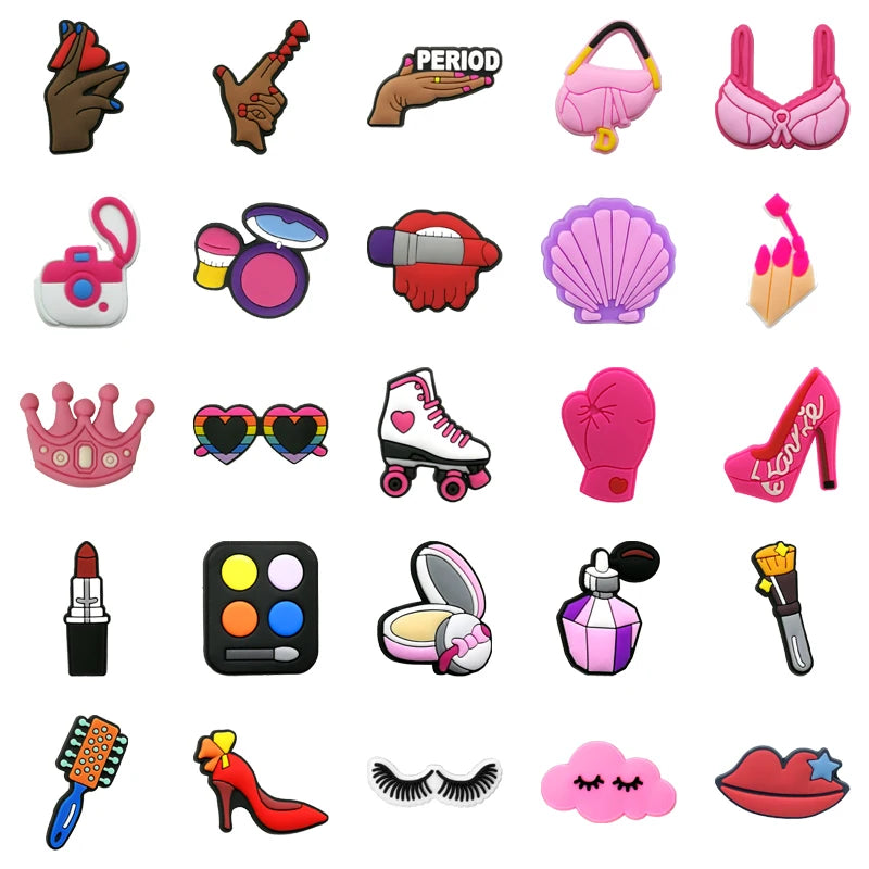 1 breloque pour chaussures en PVC pour filles et femmes, accessoires de maquillage, de rouge à lèvres, de couronne pour talons hauts, adaptés aux sabots, ornements de sandales de jardin