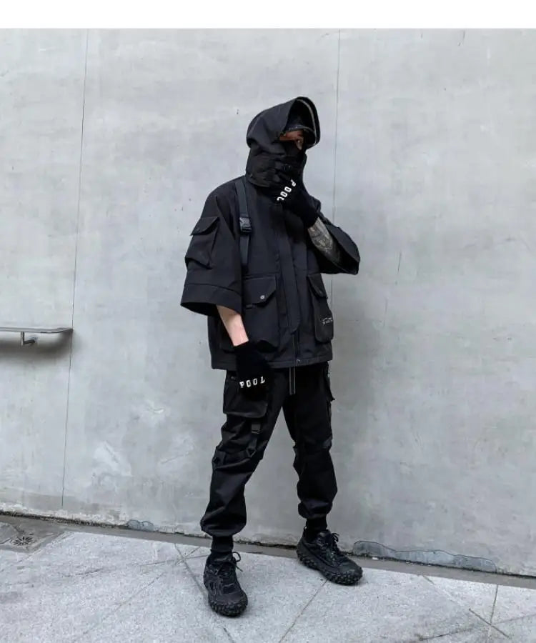 2022 Autumn Winter Hip Hop Techwear Cargo Jacket Men's Harajuku Casual Hooded Jackets Tactical Hooded Coats Streetwear