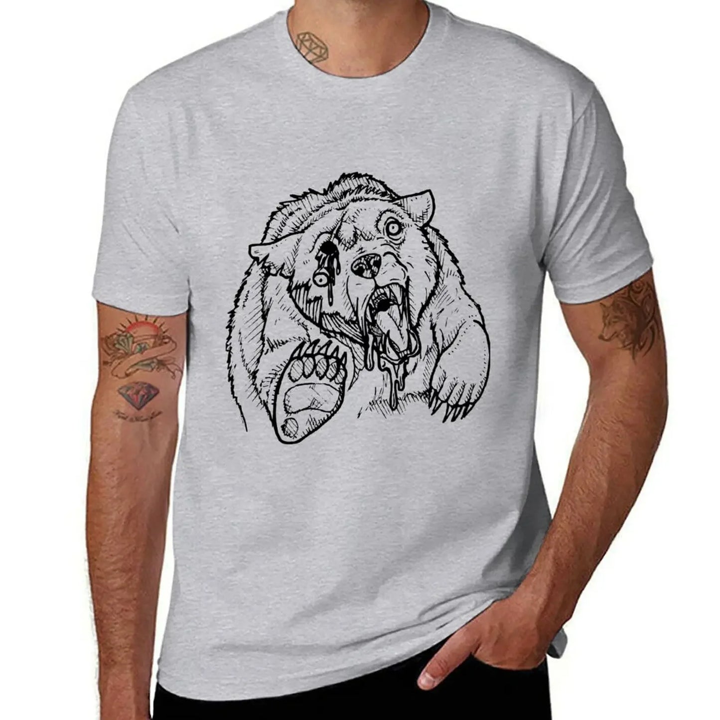 Camiseta de oso zombi, lisa, tallas grandes, camisetas de anime de Fruit of the Loom para hombre