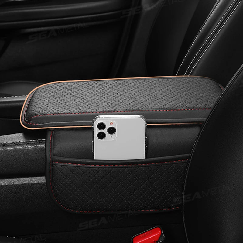 SEAMETAL Car Arm Rest Cover Cushion Wear-Resistant Center Console Box Protector Anti Slip Armrest Box Pad with Storage Pocket