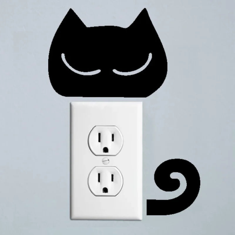 2Pcs/Set Cat switch sticker, Funny Cute Cat Switch Wall Sticker, Art Wall Stickers Art Murals, for Home Living Room Bedroom Deco