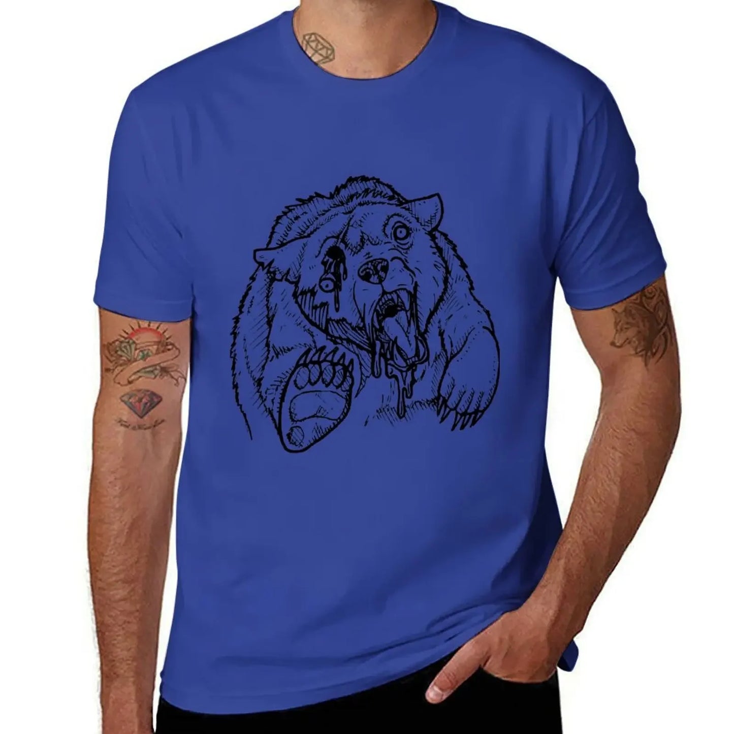 Camiseta de oso zombi, lisa, tallas grandes, camisetas de anime de Fruit of the Loom para hombre