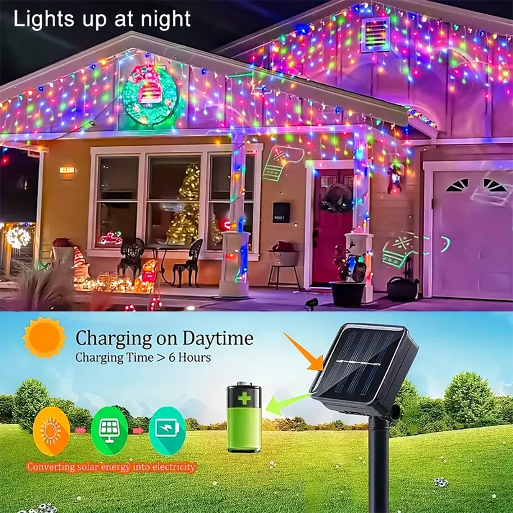 Outdoor Eaves Decoration 7.5M 160Leds Solar lcicle string Lights 8 Lighting Modes Christmas Halloween Party Holiday Lights