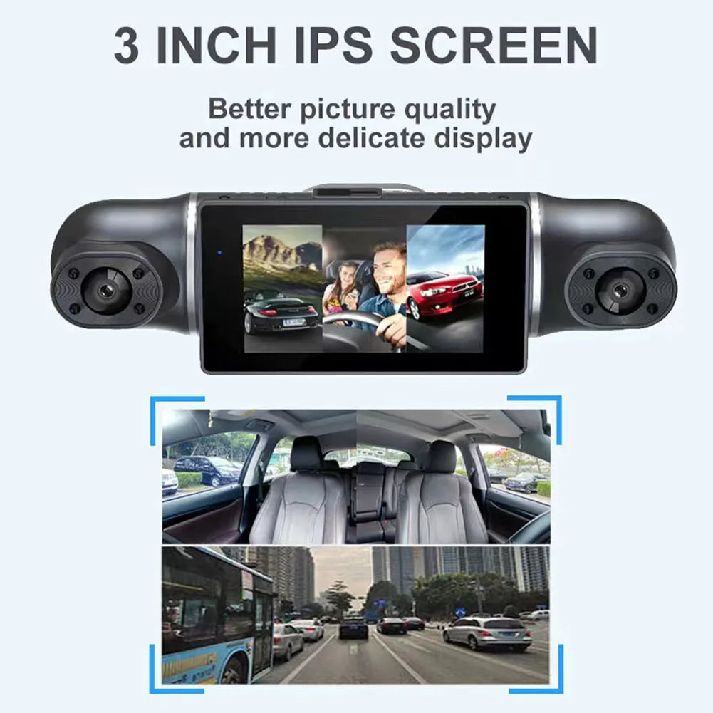 3.39 Inch IPS Screen Four Lens Vehicle DVR Dashboard Video Recorder Camera Black Car Dash Cam Monitor Universal Support 4 Lens