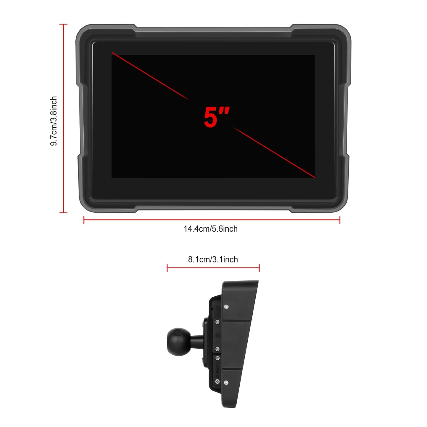 Podofo 5" Moniteur de moto Carplay Écran intelligent de voiture Portable Moto Sans fil Android Auto Navigation GPS IPX7