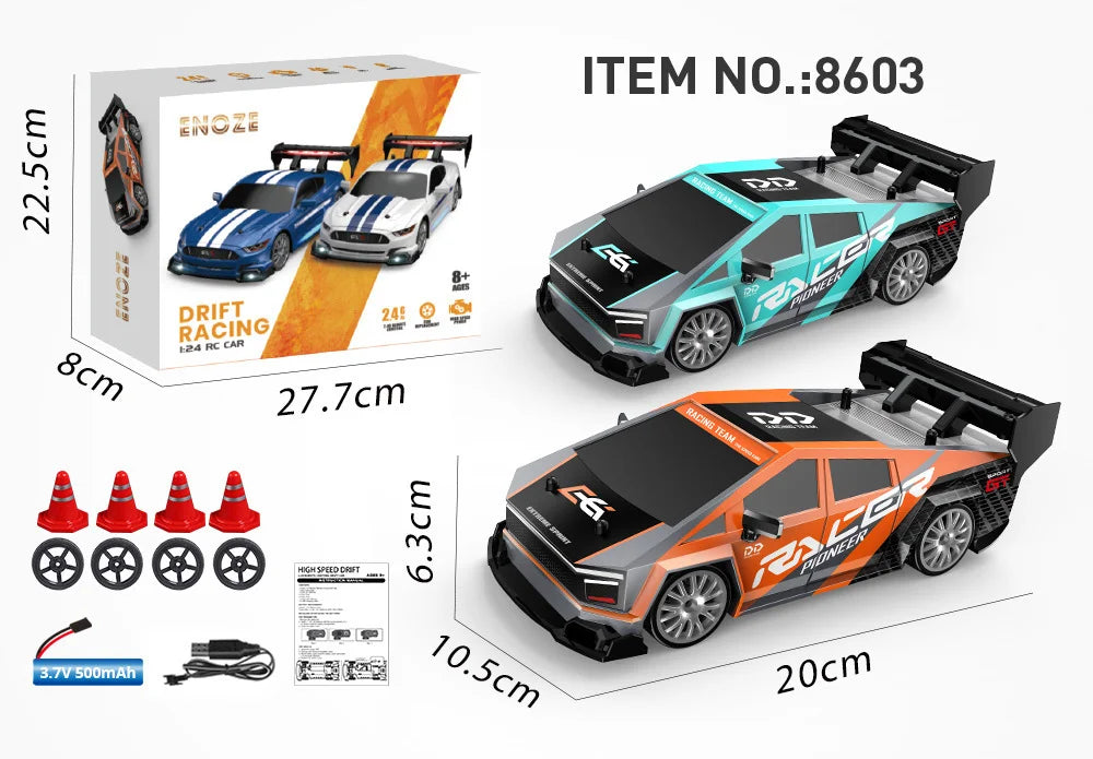1:24 Coche de derrape RC de alta velocidad Mustang 4WD Coche de carreras de control remoto Regalo Coche de carreras de competición Juguete para niños Neumático reemplazable