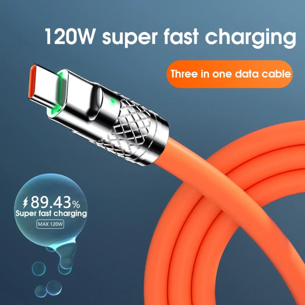 120W 3 In 1 Fast Charging Cable Micro USB Type C Multiple USB Port Mobile Phone Charging Cables For Xiaomi Samsung iPhone 14 13