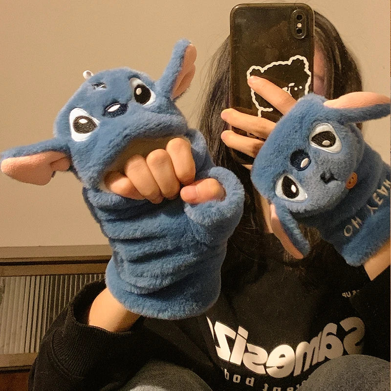 Original Disney Stitch Alex Didi Ear Muffs Gloves Plush Windproof Warm Cute 2024 New Ear Bags Children Ear Cover Winter Kid Gift