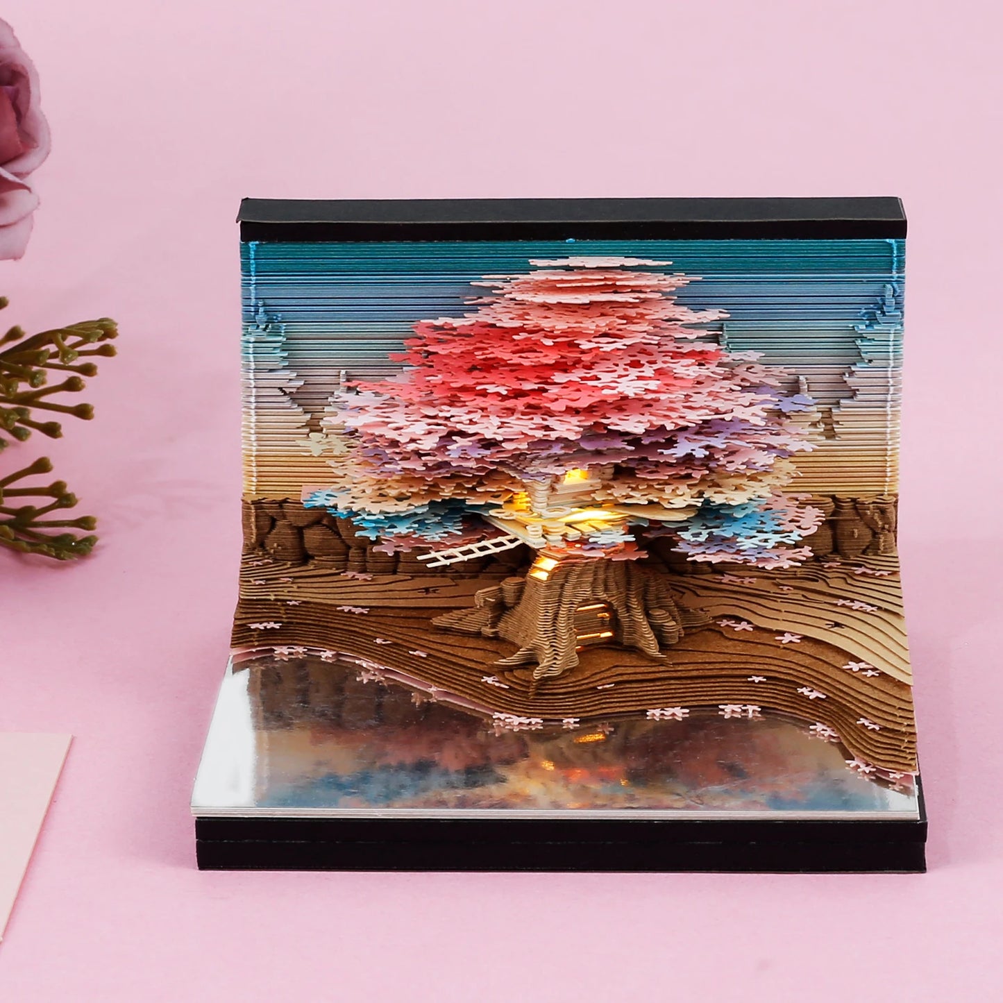 3D Memo Pad Paper Carving Notes 2024 Calendar Memo Pad with LED Light Tear-Away Paper Memo Pad Note Cards Birthday Gift Kids