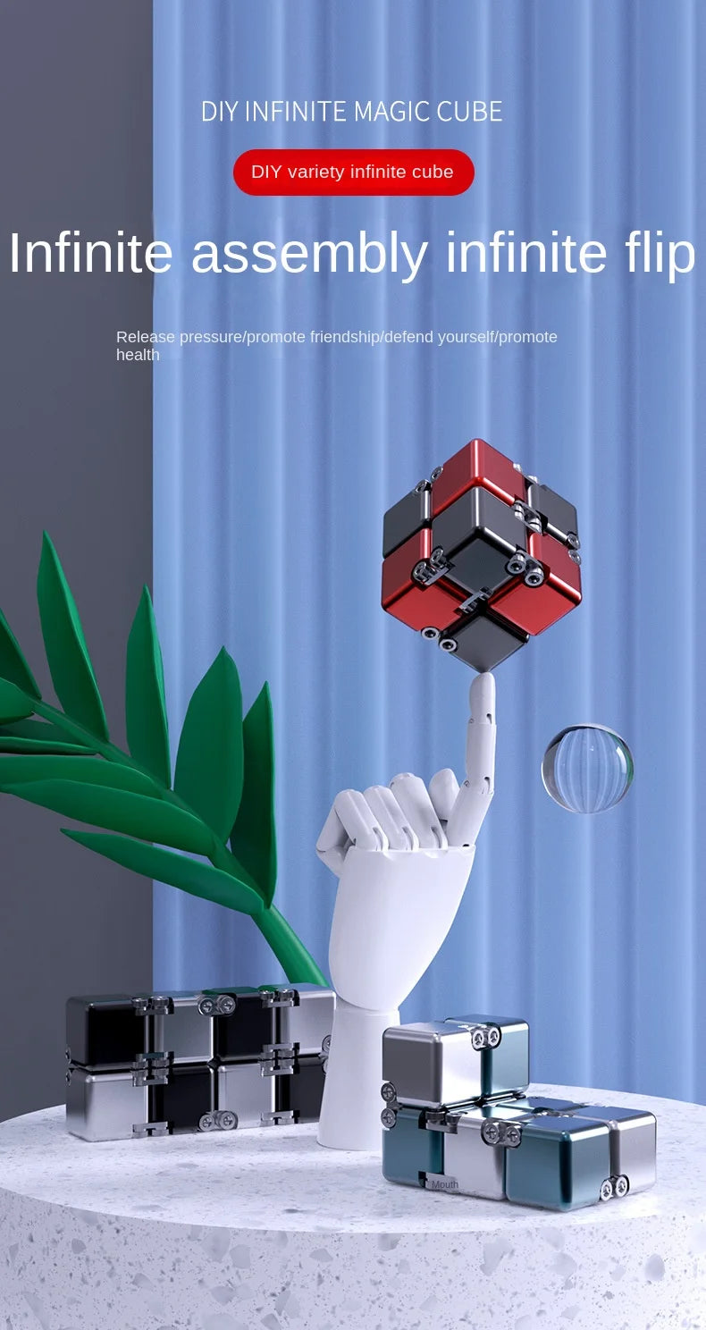 Tiktok Pop Fun Decompression Toys Alloy Infinity Magic Cube Finger Toy Office Flip Cubic Puzzle Stress Relief Cube Block Gift