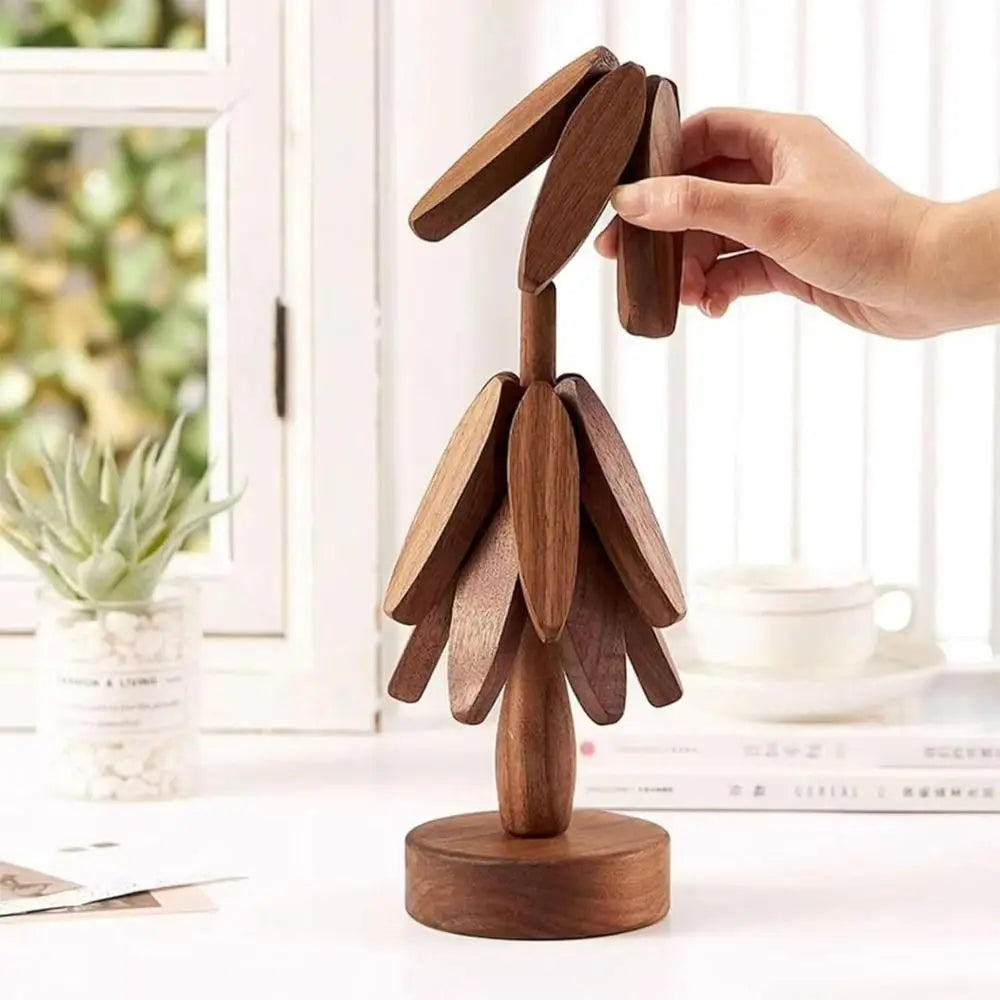 3/4PCS Anti Scald Heat Tree Design Coaster Resistant Coaster Wood Placemats Heat Insulating Mat Tree Shape Non-slip Coaster Set