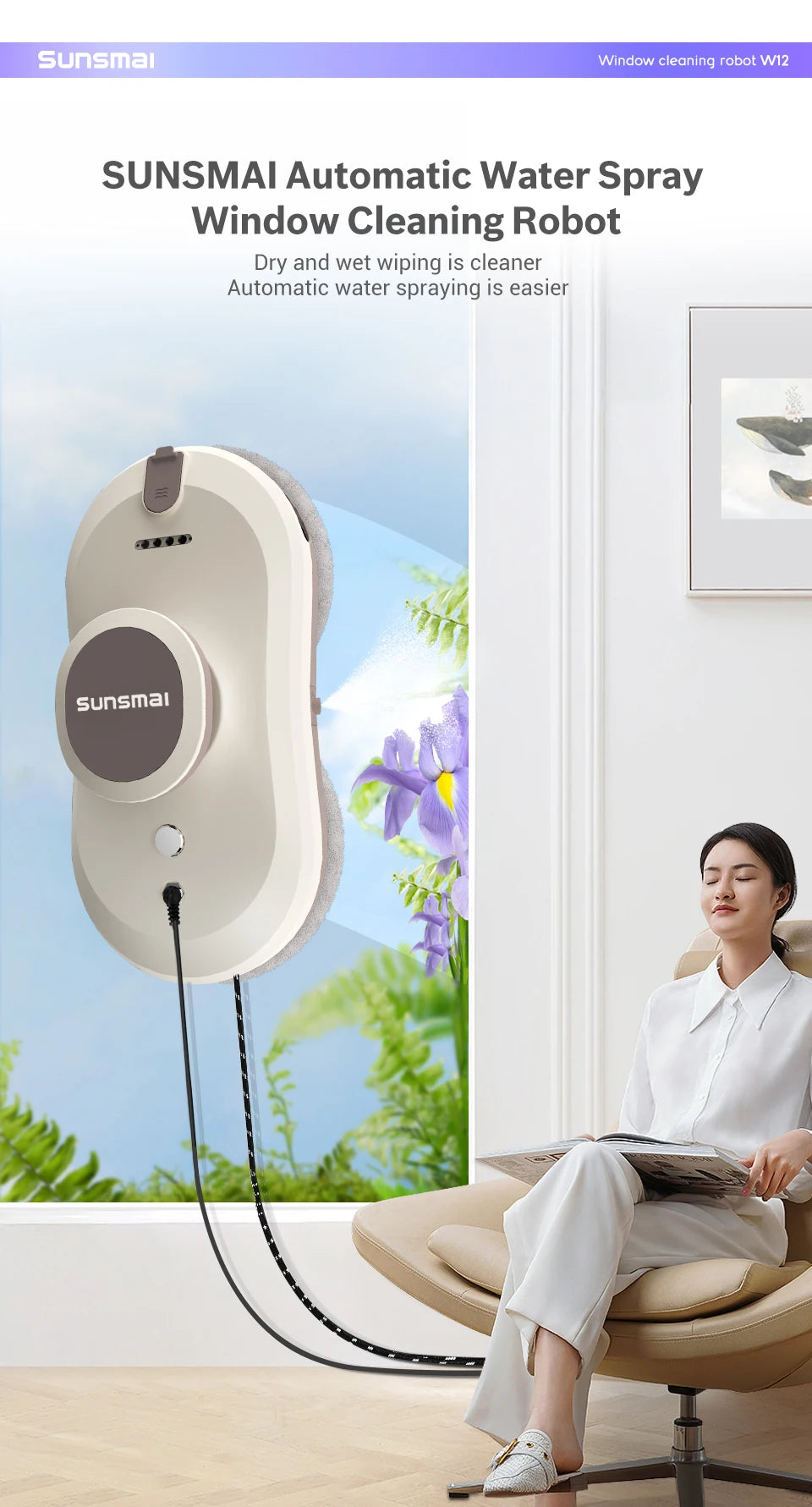 SUNSMAI Robot Window Cleaning Machine Window Washing Robot Double Sided Water Spray Type Window Cleaning Robot