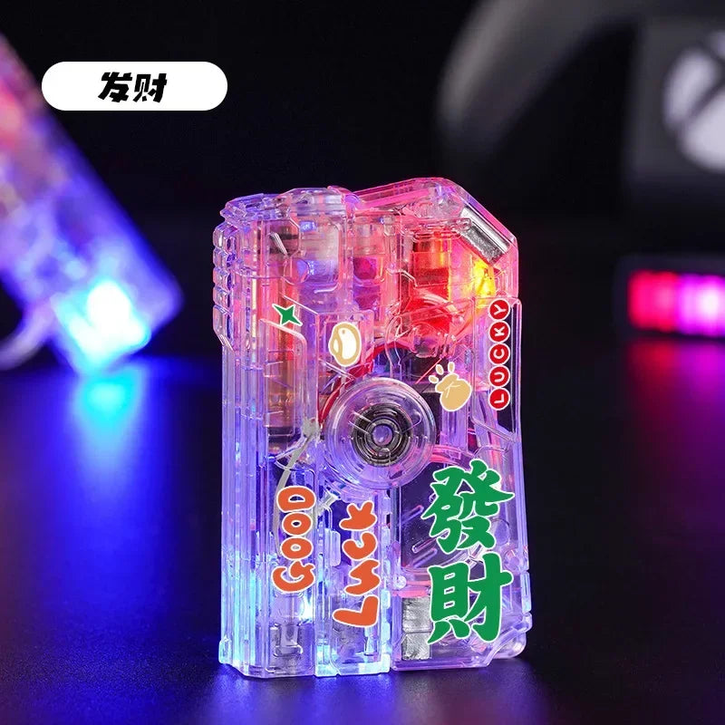 2-in-1 Luminous Fingertip Spinner Folding Lighter Transparent Rotating Decompression Windproof Lighter Men's Gifts