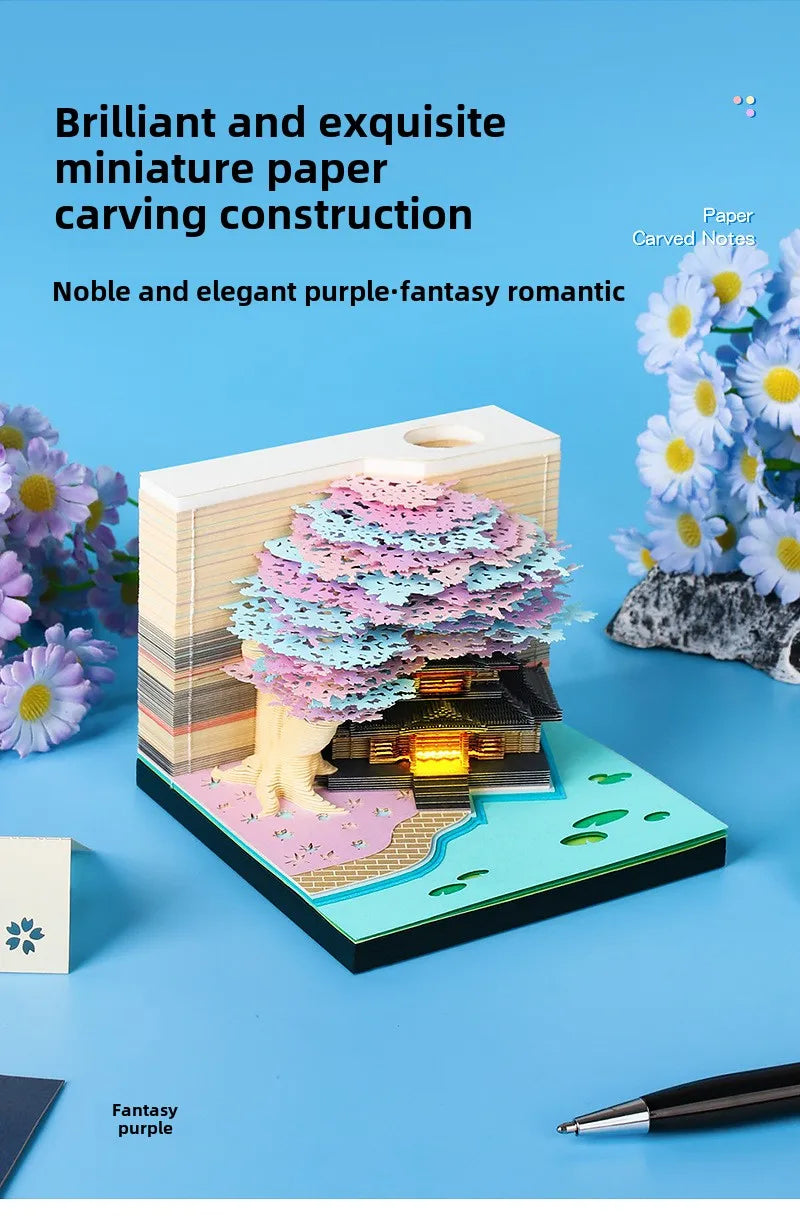 Treehouse 3D Desktop Calendar Sticky Notes Creative Crafts Souvenirs Paper Carvings Post-it Notes New Year Gifts Office Ornament