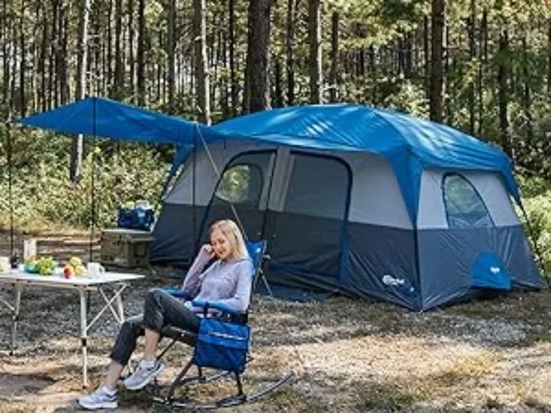 Tienda de campaña para 10 personas con porche, gran tienda de campaña familiar con 2 habitaciones, cortina dividida, para acampar al aire libre, viajar, resistente al agua