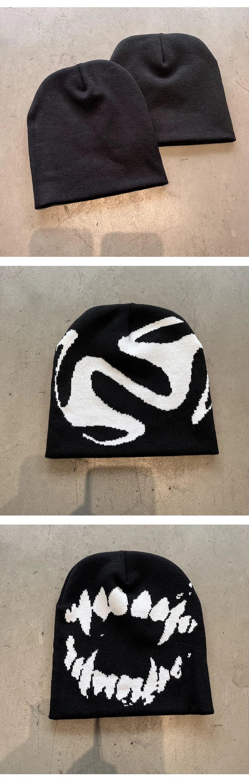 Gorro de punto para mujer, gorro gótico con dientes, ropa de calle Y2k para hombre, jersey de moda de invierno, Kpop, Harajuku, vintage, cálido, hip hop, unisex