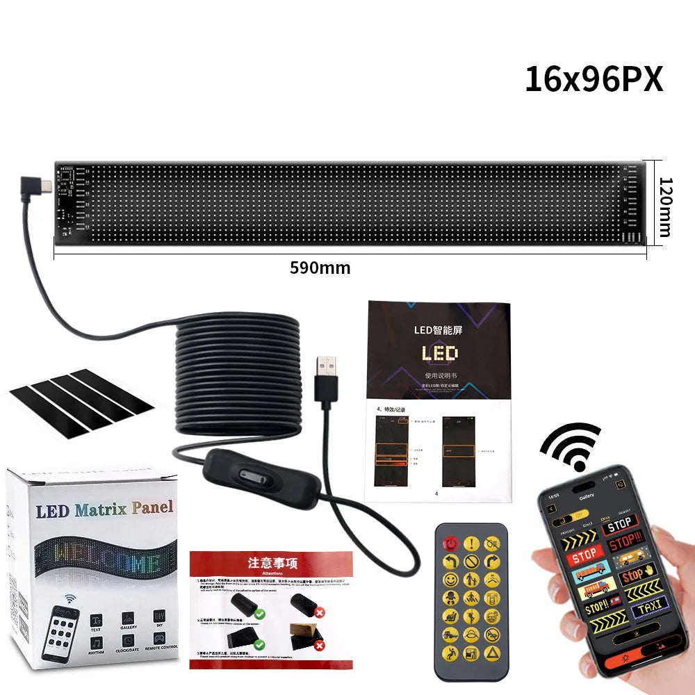 USB LED Matrix Pixel Panel With App Control 5V Flexible Scrolling Bright Advertising LED Signs RGB Pattern Car Animation Display