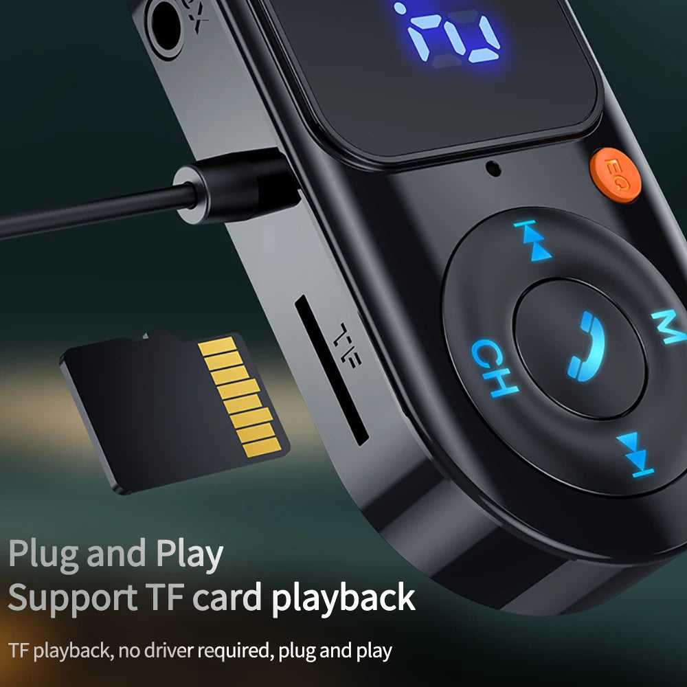 Transmisor FM inalámbrico Bluetooth 5.0 Reproductor de MP3 para coche Kit manos libres para coche LCD Audio auxiliar Carga USB PD18W Accesorios para coche Modulador FM